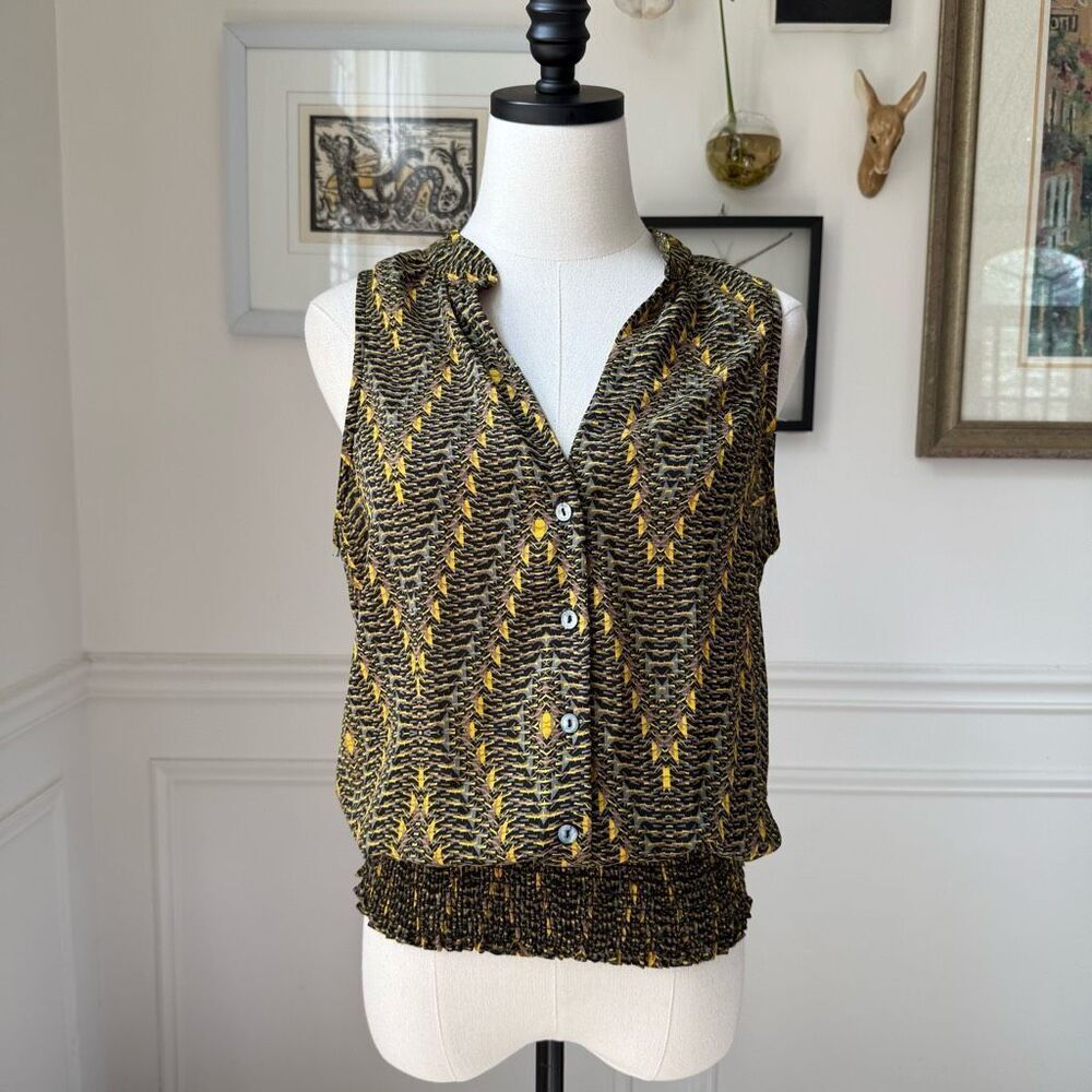 Evereve Allison Joy Blouson Sleeveless Top Smocked Waist M